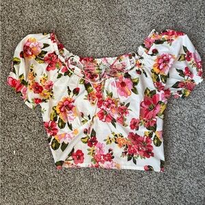 Floral design top with tie